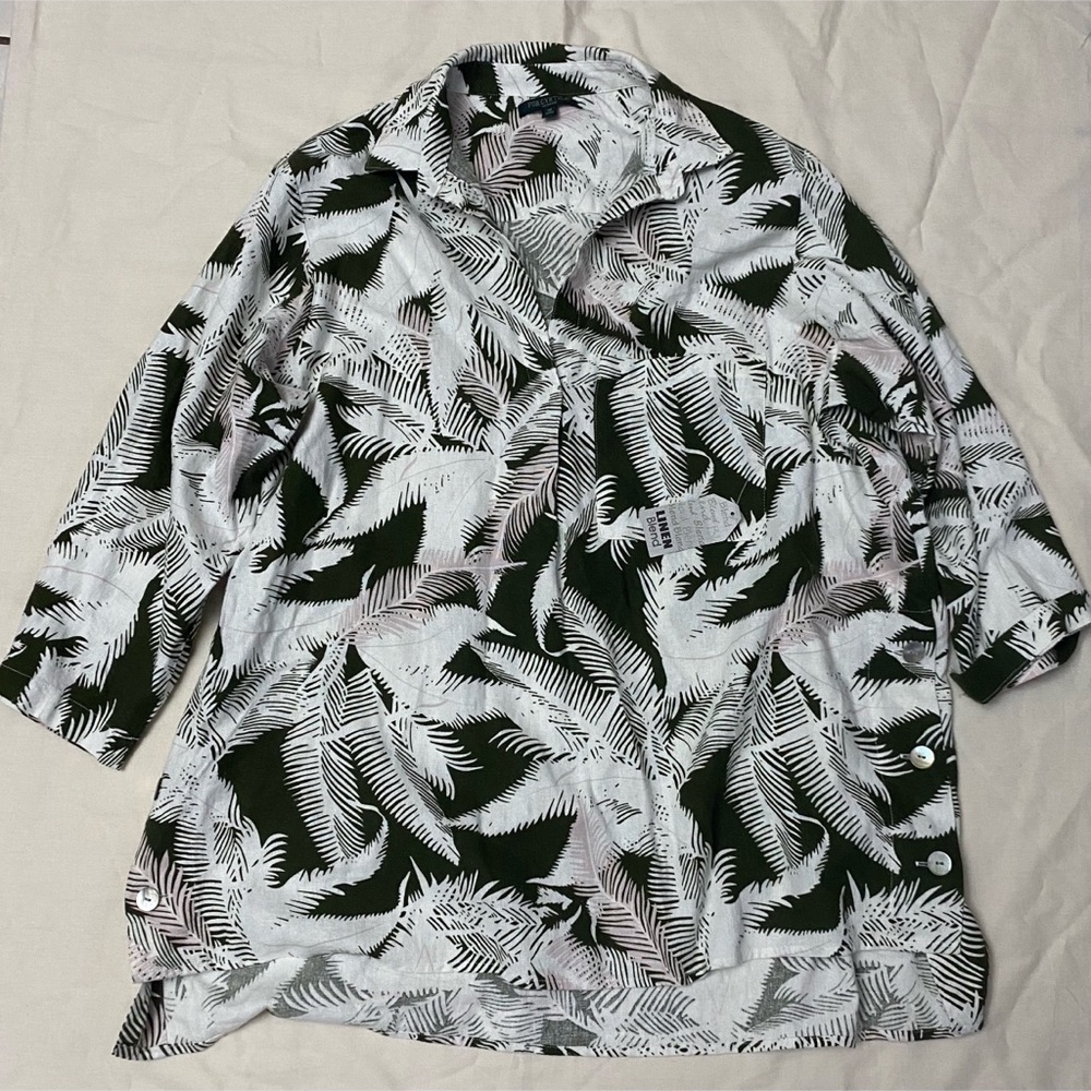 NEW For Cynthia Linen Blend Tropical Top Shirt Plus Size 1X